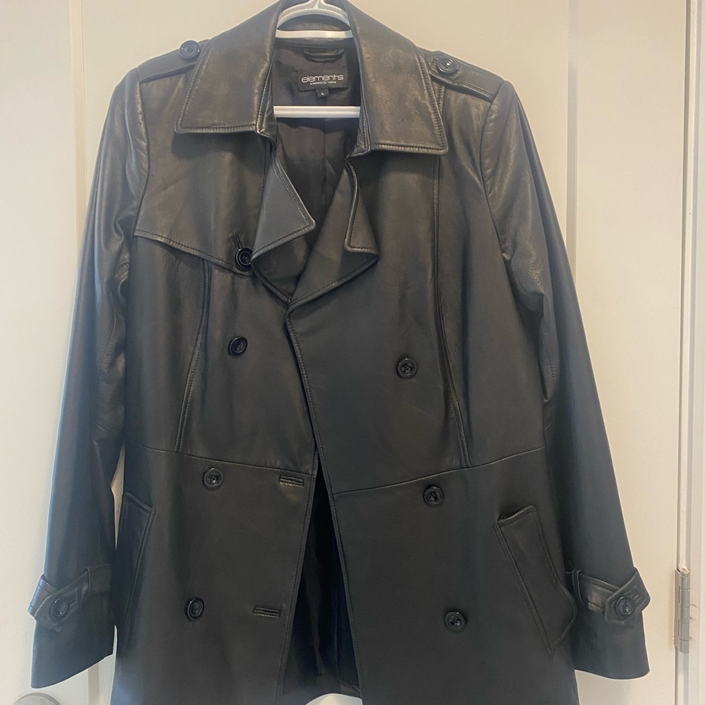 Vakko Black Short Trench Leather Jacket Timeless Design